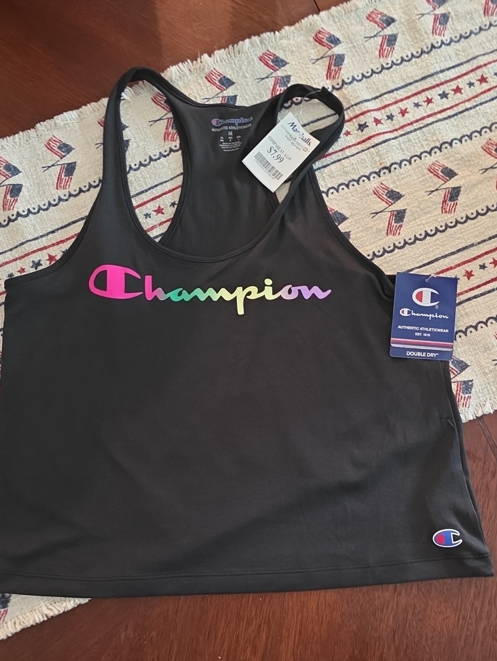 Champion Black Racerback Tank with Rainbow Script Logo